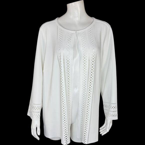 GRAVER Susan Graver LK Fusion Plus Regular Laser Cut Cardigan Cream Petal L - Picture 1 of 13